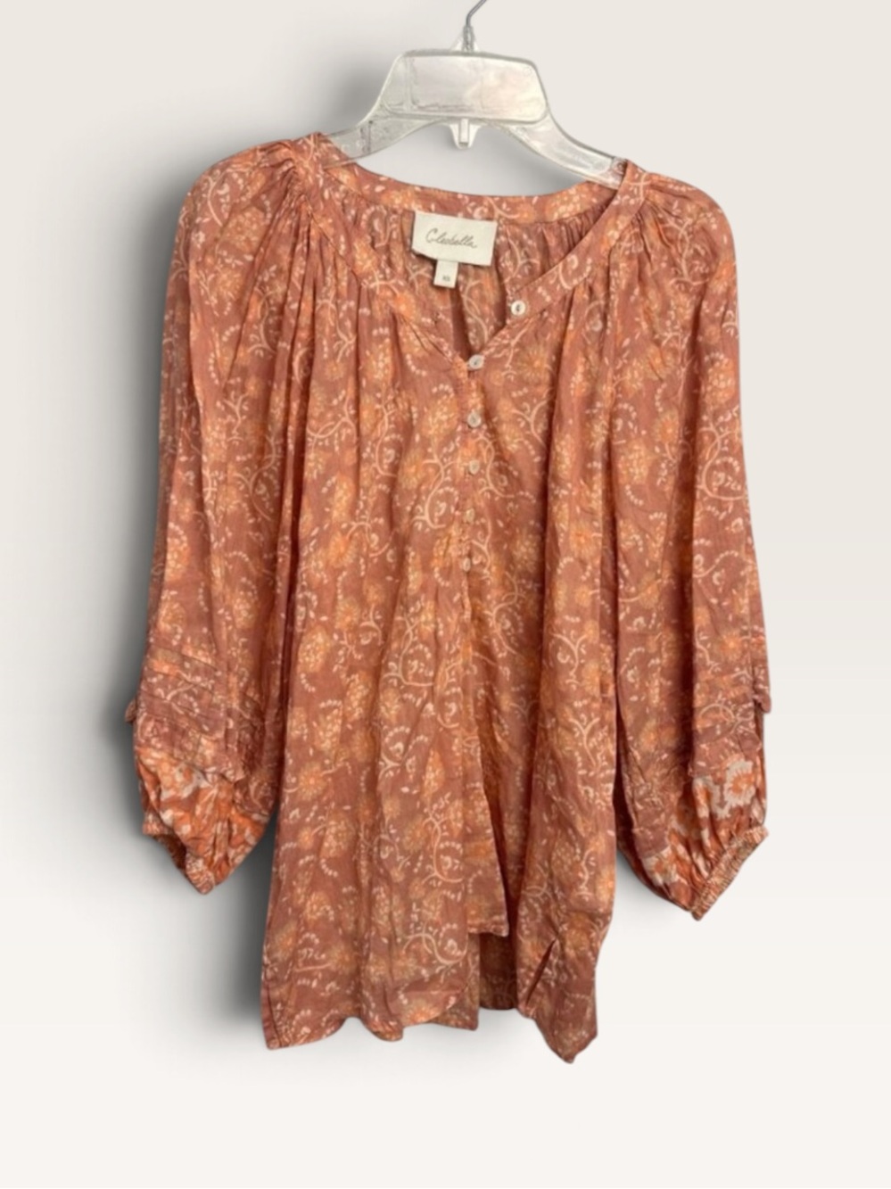 Cleobella pink floral cottagecore peasant top size XS fairycore cotton chic